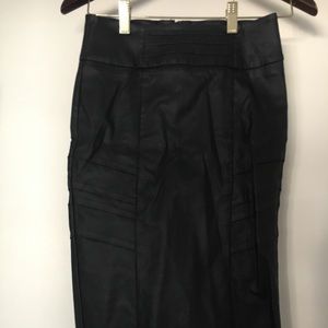 Black faux leather midi pencil skirt